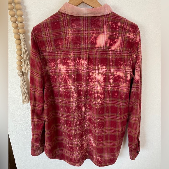Distressed Bleach Flannel Oversized Boyfriend Shirt 437 - Picture 3 of 5